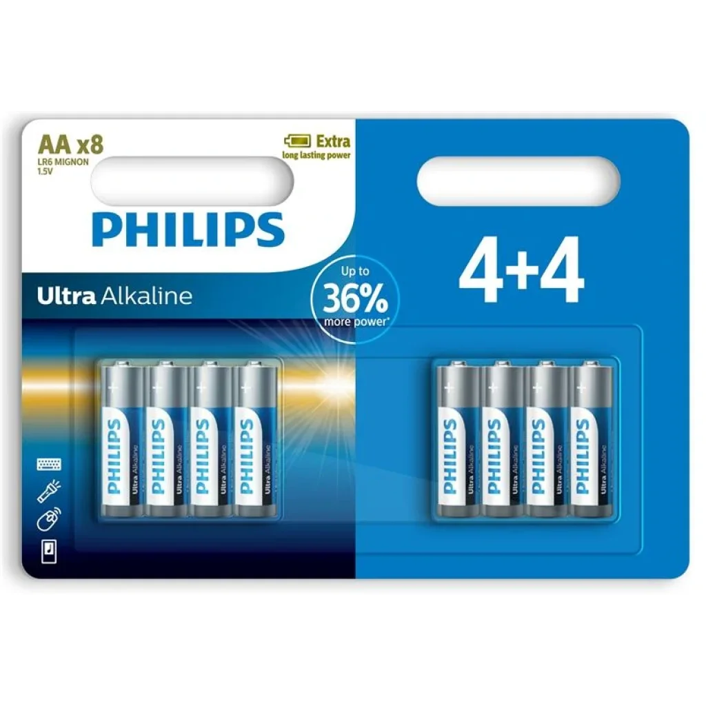 Батарейка Philips Ultra Alkaline щелочная AA блистер, 8 шт, LR6E8B/10 UA